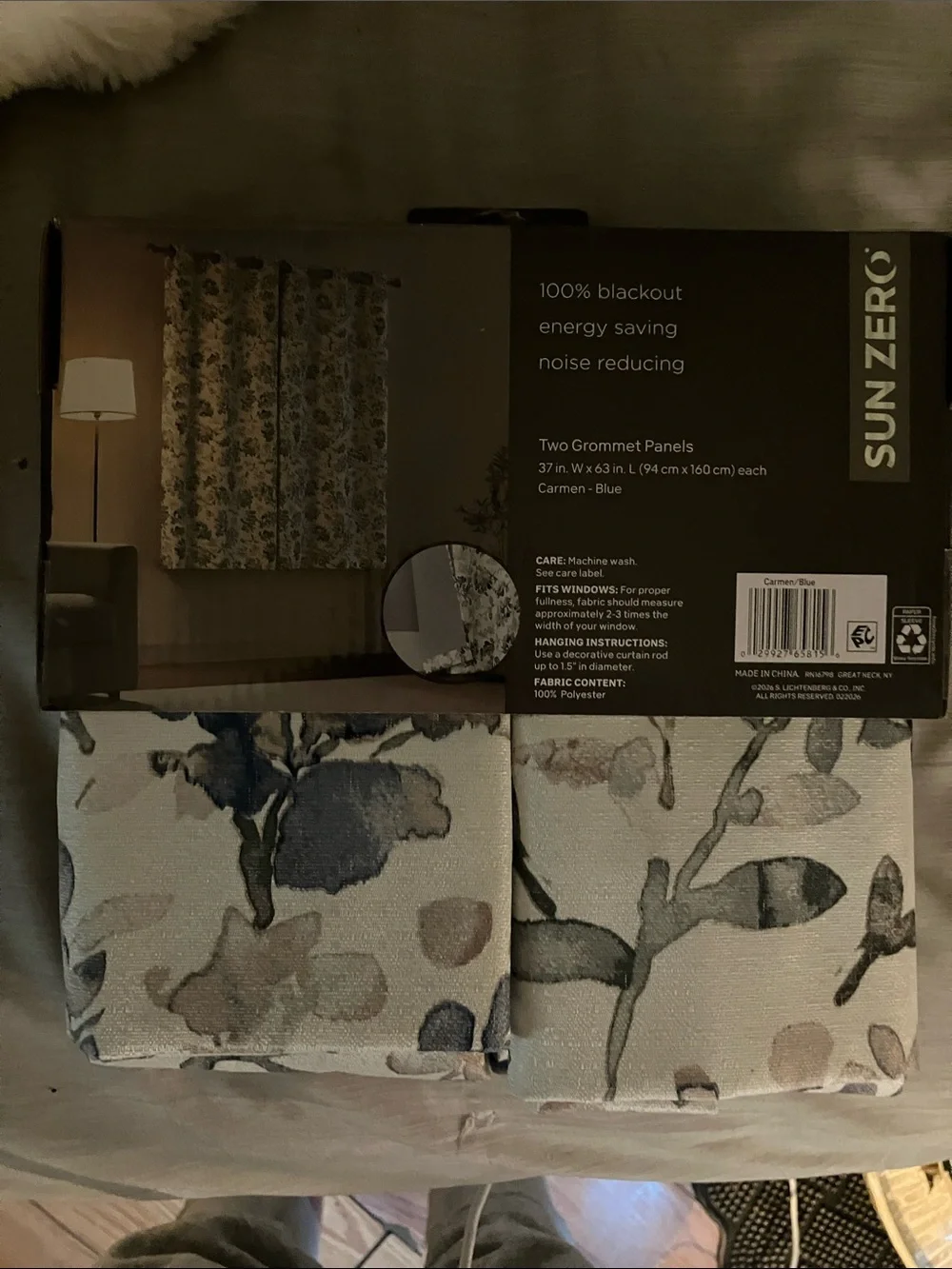 Sun Zero Blue Floral Blackout Grommet Curtain Panel Pair